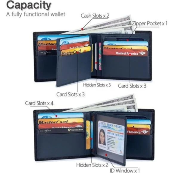 New Mens Wallet Bifold Leather Black - Picture 6 of 7